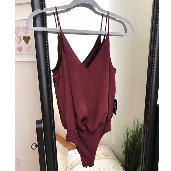 Express Tops - Express Downtown Cami Thong Bodysuit - Berry